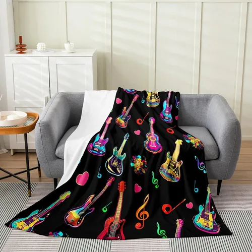 Miniatura 30 de Castle Fairy Manta de forro polar con botas de vaquero, manta de guitarra musical bohemia para niños y niños, manta de vaquera rústica occidental