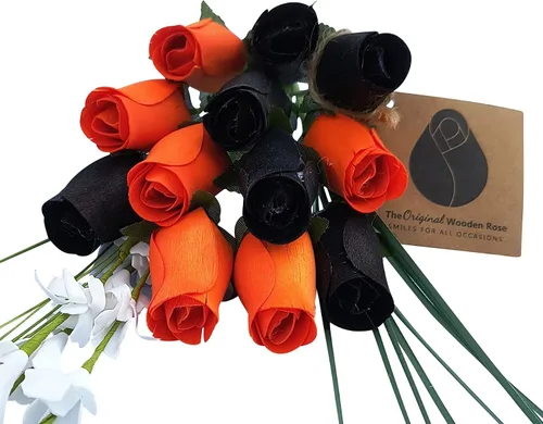 Miniatura 9 de Ramos originales de rosas de madera en 1, 2, o 3 docenas, Madera de abedul, Completamente negro, 1 Docena