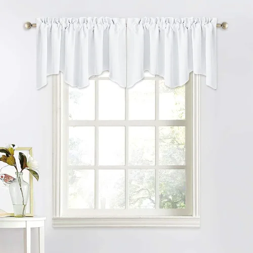 NICETOWN Cenefa de ventana para dormitorio, ahorro de energía, bolsillo para barra, cenefa festoneada corta para ventana pequeña para lavandería,