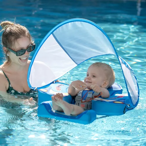 Miniatura 9 de Swimbobo - Flotadores para piscina con toldo no inflable, material de tela suave y agradable a la piel, flotador de natación infantil para niños