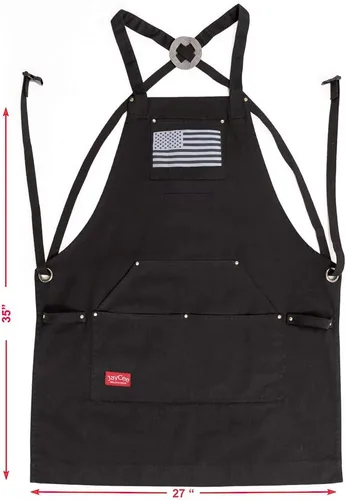Miniatura 2 de JayCee - Delantal para barbacoa, parrilla, chef, pasatiempos y taller, 5 bolsillos, espalda cruzada, 2 trabillas para herramientas/toallas, algodón