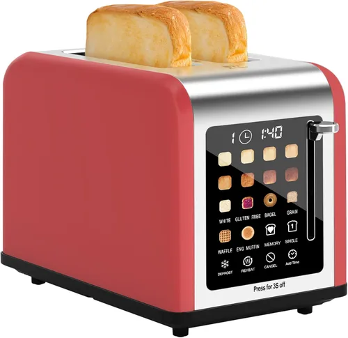 Miniatura 11 de Tostadora de 2 rebanadas con pantalla táctil, tostadoras de acero inoxidable con temporizador digital, tostadoras de 2 ranuras, 8 ajustes de sombra