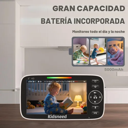 Miniatura 6 de Kidsneed Monitor de bebé con cámara y audio: monitor de bebé de video 720P de 5 pulgadas, sin WiFi, duración de la batería de 48 horas, visión