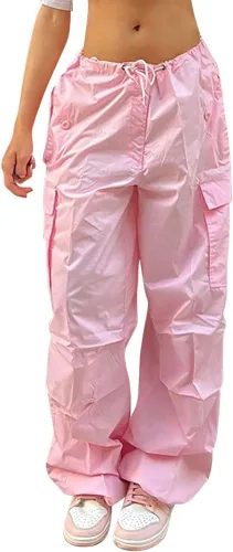 Pantalones de paracaídas de cintura baja para mujer, estilo casual, estilo Harajuku, vintage, Y2K, corte bajo, holgados, holgados, estilo hip hop