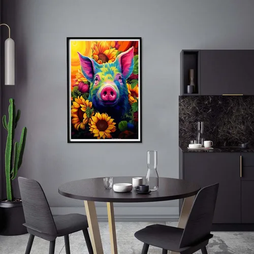 Miniatura 3 de Yomiie Kits de arte de diamantes 5D para adultos, pintura de diamante de cerdo, girasol, animales, bricolaje, kit de taladro redondo completo