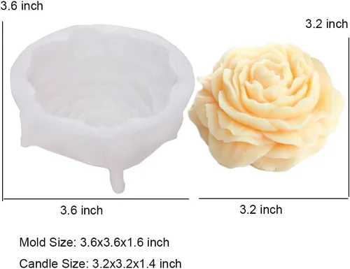 Miniatura 2 de Paquete de 2 moldes de silicona de peonía de 3.5 pulgadas y 6.7 pulgadas, molde de vela de flores de gran tamaño, cera de soja de jabón, accesorio