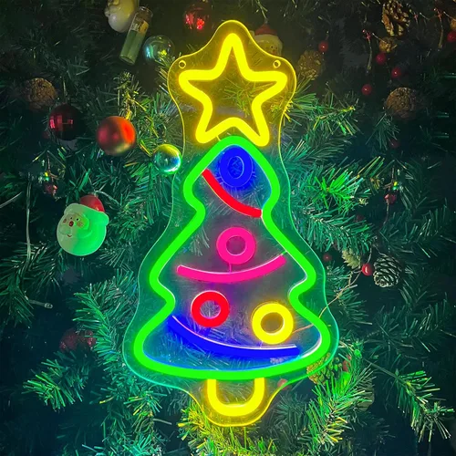 Letrero de neón para árbol de Navidad, árboles de Navidad, letreros de neón LED para decoración de pared, luces de neón acrílicas alimentadas por