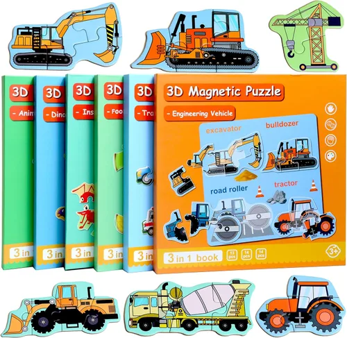 Rompecabezas magnéticos para niños de 1 a 3 años, rompecabezas de viaje para niños de 2 a 4 años, imán de excavadora para refrigerador para niños,
