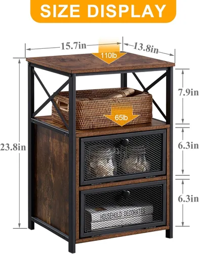 Miniatura 2 de VECELO Juego de 2 mesitas de noche, mesa auxiliar con cajón abatible, moderna mesita de noche para dormitorio, sala de estar, oficina, fácil