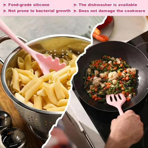 Miniatura 2 de Juego de 29 utensilios de cocina rosados, accesorios de decoración de cocina con utensilios de cocina de silicona, guantes de horno, paños