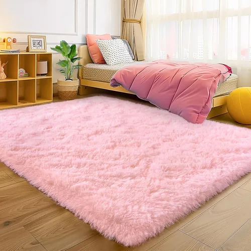 Miniatura 16 de Alfombra pequeña rosa para dormitorio, alfombras de área esponjosas peludas de 2x3 pies para habitación de niñas y niños, alfombra suave