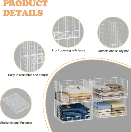 Miniatura 6 de Yociyoga Organizador de armario y cesta de almacenamiento, contenedores de almacenamiento apilables de 3 niveles, cesta organizadora de estantes