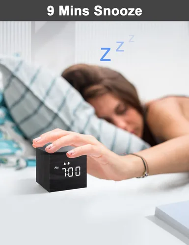 Miniatura 3 de JALL Reloj Despertador Digital, con Pantalla de Tiempo LED Electrónica de Madera, Alarma Dual, Relojes Eléctricos Pequeños Mini Cúbicos de Madera