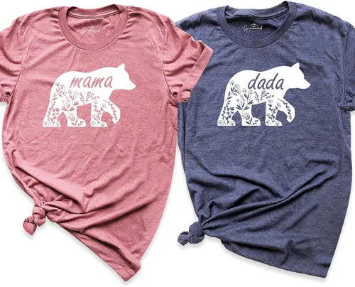 Camisa de silueta floral de mamá oso, camisa de papá oso, camisa de regalo del día de la madre, camisetas de oso familiar, camisa de mamá oso,