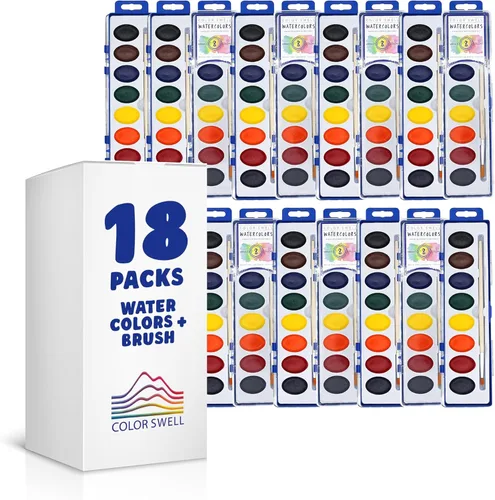 Miniatura 12 de Color Swell Acuarelas de 8 colores a granel con pinceles de madera - 4 paquetes