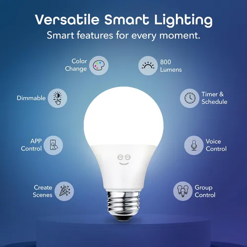 Miniatura 2 de Geeni Prisma - Paquete de 1 bombilla inteligente LED RGBW que cambia de color, A19, 800 lúmenes, equivalente a 60 W, regulable, 2700 K, funciona