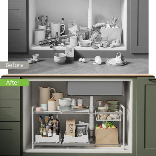 Miniatura 4 de NETEL Organizadores y almacenamiento para debajo del fregadero, organizador de armario de cocina, 2 niveles para debajo del fregadero estantes