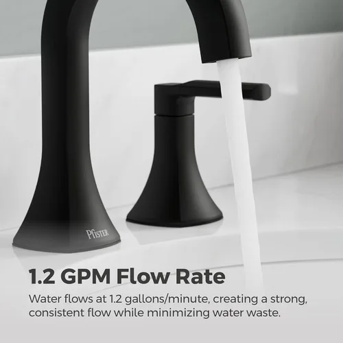 Miniatura 8 de Grifo de lavabo de baño Pfister Vaneri, 8 pulgadas de separación, 2 manijas, 3 orificios, certificado NSF, acabado negro mate, LF049VRIBB