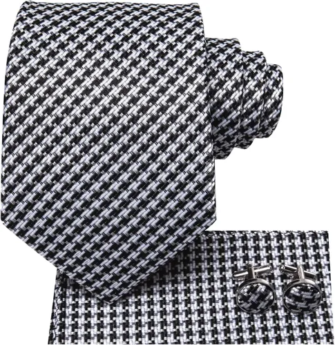 Miniatura 130 de Hi-Tie Corbata clásica de cachemira para hombre con pañuelo y gemelos a cuadros