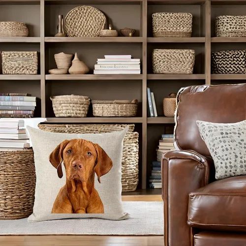 Miniatura 3 de Funda de almohadón decorativa de animales, perros mascotas, beagle dachshund vizsla, de material de lino de algodón de 18", cuadrada., Algodón, 6