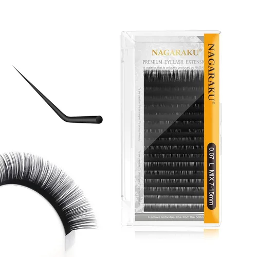 Miniatura 89 de NAGARAKU Extensiones de pestañas, pestañas individuales, 0.05mm, rizo D, 15mm, clásico, negro mate, suave, natural, profesional, 16 filas, 0.05-D