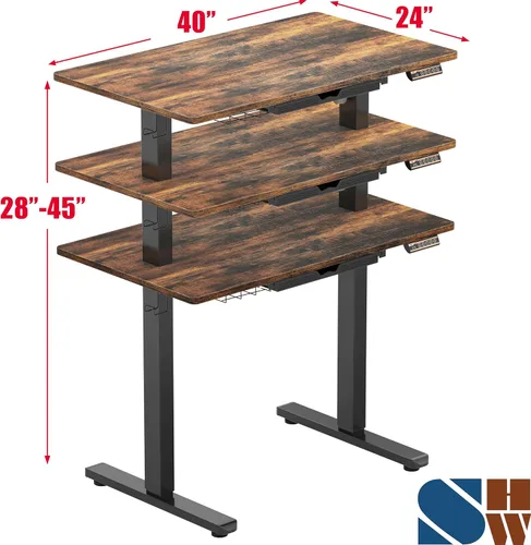 Miniatura 2 de SHW Escritorio eléctrico de pie ajustable de altura de 40 pulgadas con cajón, preajuste de memoria y bandeja de gestión de cables, color marrón