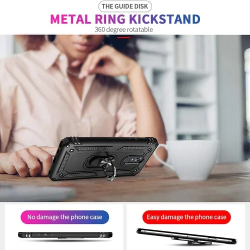 Miniatura 7 de YaHan Funda para Xiaomi Redmi 8A / Redmi 8, anillo giratorio de 360 grados, soporte híbrido, resistente, de doble capa, a prueba de golpes, con Negro