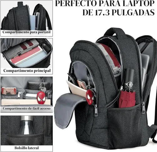 Miniatura 2 de Mochila para portátil de viaje, mochilas escolares extra grandes de 17 pulgadas para niños y niñas adolescentes, mochila negra resistente al agua