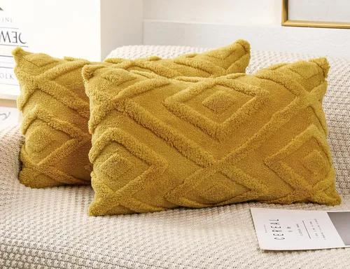 Miniatura 8 de Juego de 2 fundas de almohada de piel sintética beige de 16x16, funda de almohada decorativa de cuadros suave estilo boho para sofá, cama, sala