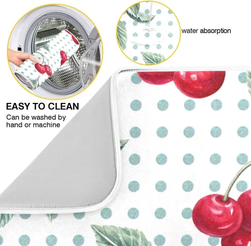 Miniatura 2 de Tapete de secado de platos con diseño de lunares de cereza y acuarela, para encimeras de cocina, fregaderos, tapete de secado absorbente resistente