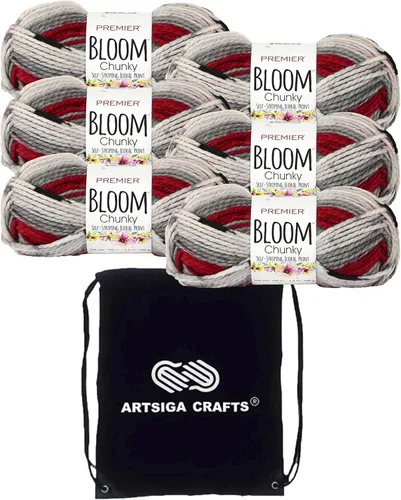 Miniatura 13 de Premier Yarns Bloom Chunky Gerbera 1114-21 - Hilo acrílico grueso y voluminoso #5 (3 madejas, el mismo lote de tinte) para ganchillo y tejer