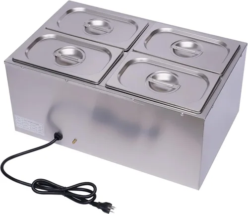 Miniatura 4 de Mesa de vapor Bain Marie de 4 bandejas, mesa de vapor comercial para encimera, calentador de alimentos de 600 W, 16.9 cuartos de galón, calentador