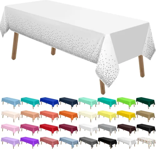 Miniatura 36 de Manteles de Plástico Azul Claro Paquete de 2 Cubiertas de Mesa Desechables 54 x 108 Pulgadas Manteles para Baby Shower Fiesta PEVA Manteles Azul