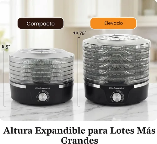 Miniatura 5 de Elite Gourmet EFD319 Deshidratador de alimentos, controles de temperatura ajustables, aperitivos de frutas, verduras, carne, sin bisfenol A, 5 Negro