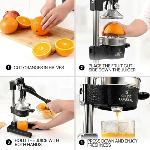 Miniatura 4 de Exprimidor de hierro fundido – Exprimidor manual resistente con colador extraíble para una fácil limpieza, extractor de jugo manual para naranja