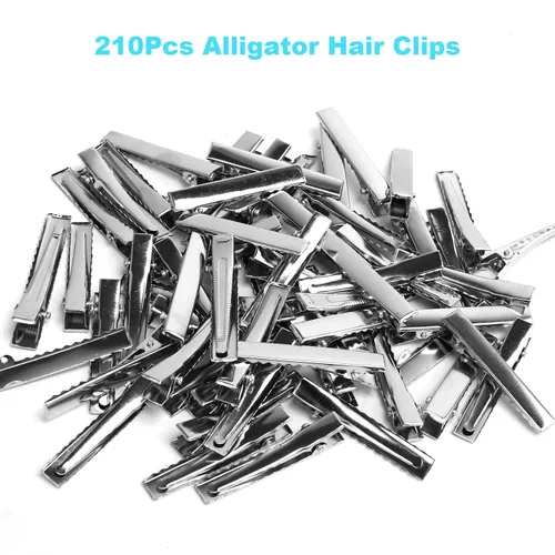 Miniatura 2 de Pinzas para el pelo de cocodrilo, 210 pinzas de metal de una sola punta para lazos y manualidades – Pinzas planas plateadas a granel para hacer