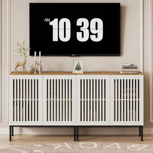 Miniatura 20 de BVIUNTWO Soporte de TV de granja para televisores de 70 pulgadas, centro de entretenimiento 2 en 1 con gabinetes de almacenamiento y base de metal