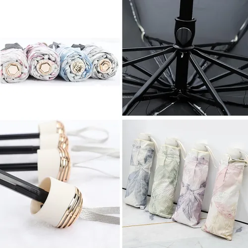 Miniatura 7 de URAWESO Parasol bordado encaje protección UV hoja impresa paraguas plegable para playa, viajes, boda, fiesta, decoración sesión de fotos