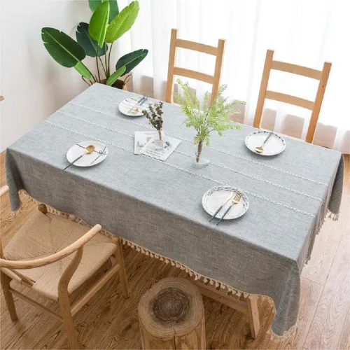 Miniatura 2 de Pahajim Mantel Rectangular a Rayas con Borlas, Mantel Grueso de Lino y Algodón para Picnic al Aire Libre, Comedor y Decoración de Cocina de Fiestas