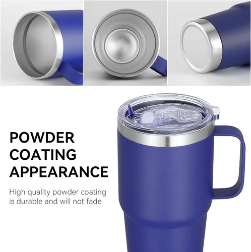 Miniatura 6 de VEGOND - Vaso de viaje de 20 oz con tapa con asa y pajita, taza de café de acero inoxidable aislada, a prueba de derrames, de doble pared, mantiene