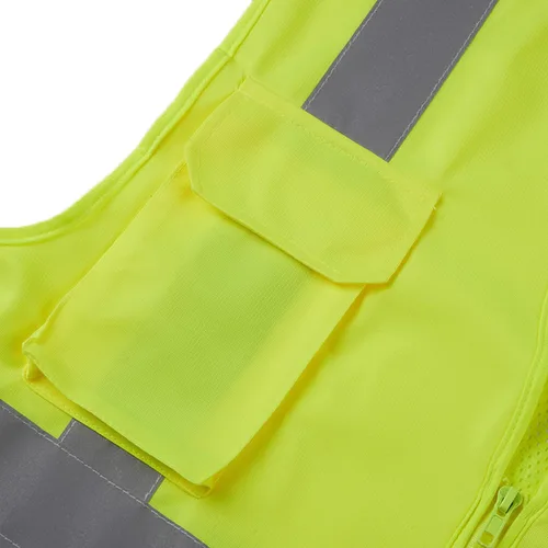 Miniatura 3 de SV2100 Clase 2, Chaleco de seguridad Bk de malla frontal sólida de alta visibilidad, tiras reflectantes, bolsillos con cremallera, verde neón