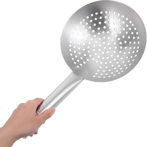 Miniatura 4 de Yardwe Cuchara coladora de acero inoxidable gruesa de 16.14 pulgadas con filtro de malla fina, accesorio de cocina multifuncional para filtrar