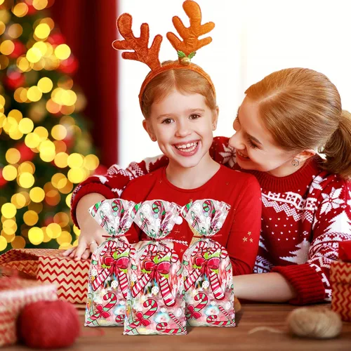 Miniatura 3 de Zhanmai 150 piezas de bolsas de celofán para bastones de Navidad transparentes, bolsas de celofán para golosinas de Navidad, bolsas para buffet