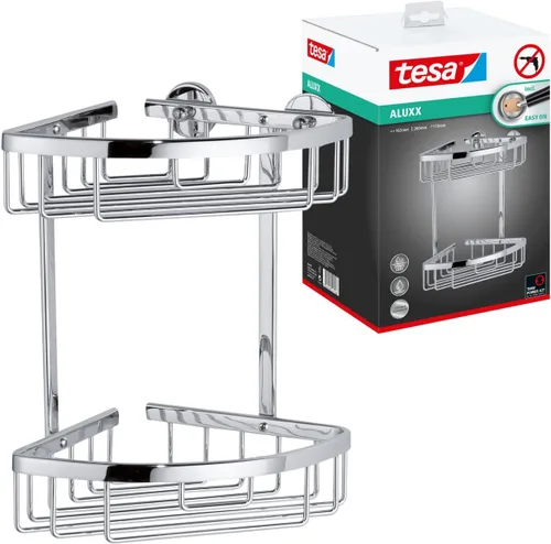 Miniatura 8 de tesa® Aluxx - Cesta de ducha pequeña, aluminio cromado brillante, autoadhesiva, tecnología de montaje adhesiva, 1.969 in x 8.661 in x 4.016 in