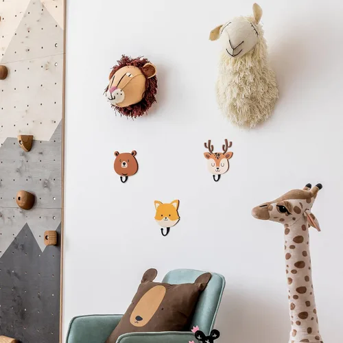 Miniatura 6 de Tatuo 4 ganchos de pared de animales de madera Safari para niños, ganchos de pared para abrigos, temática de animales de selva, decoración