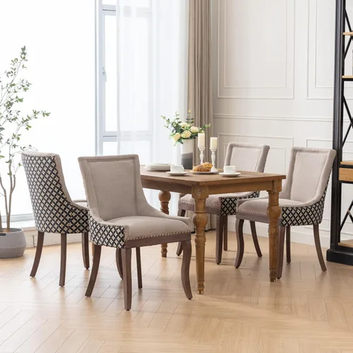 Miniatura 7 de Sillas de Comedor - Juego de 4 sillas de comedor modernas, tapizadas de tela con respaldo alto con ribete de cabeza de clavo y patas curvas de 07