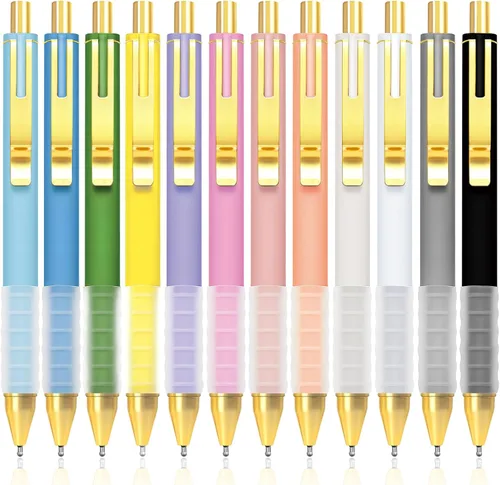 Drawdart 12 bolígrafos de escritura suave, bolígrafos de tinta negra de 0.039 pulgadas con agarre súper suave, bolígrafo retráctil de larga duración