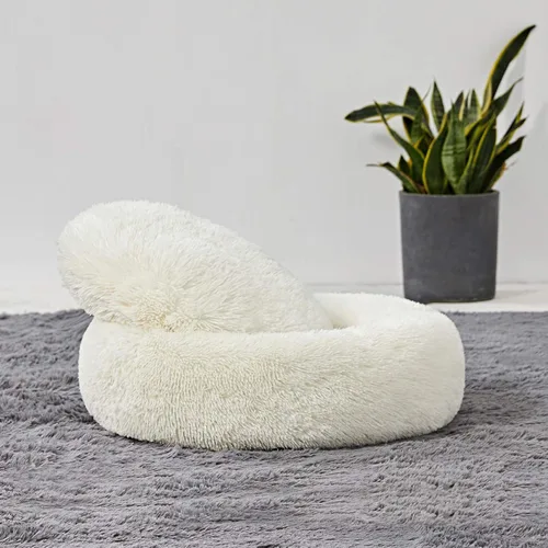 Miniatura 9 de ANWA - Cama redonda para perro mediano, lavable, cama tipo dona para perro grande, cómoda, acogedora y relajante Blanco