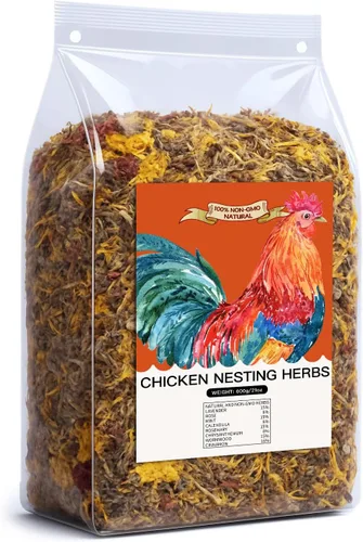 21 Oz Hierbas para nido de pollo premezcladas y flores secas, hierbas naturales para caja nido, almohadillas para nido de aves, cama para descanso,