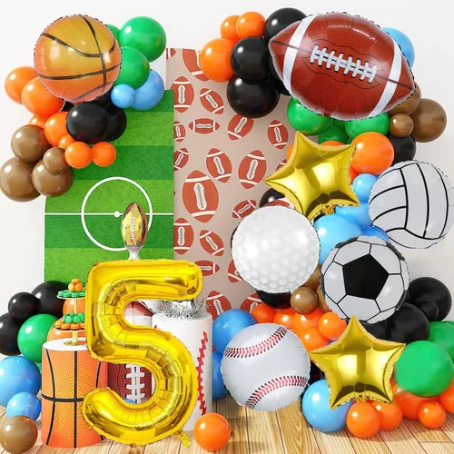 Miniatura 4 de 9 globos deportivos, fútbol, baloncesto, béisbol, voleibol, golf y fútbol, globo de aluminio de Mylar con número de cumpleaños deportivo